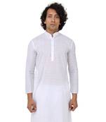 White woven cotton kurta-pajama