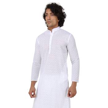 White woven cotton kurta-pajama 2
