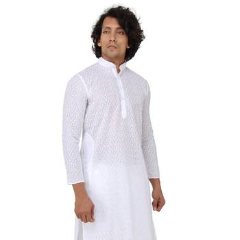 White woven cotton kurta-pajama 3