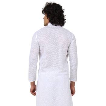 White woven cotton kurta-pajama 4