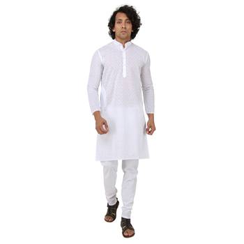 White woven cotton kurta-pajama 5