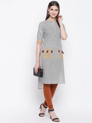 Grey printed cotton kurti 1