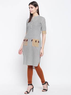 Grey printed cotton kurti 3