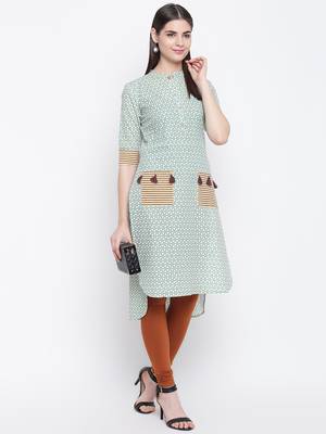 Green printed cotton kurti 1