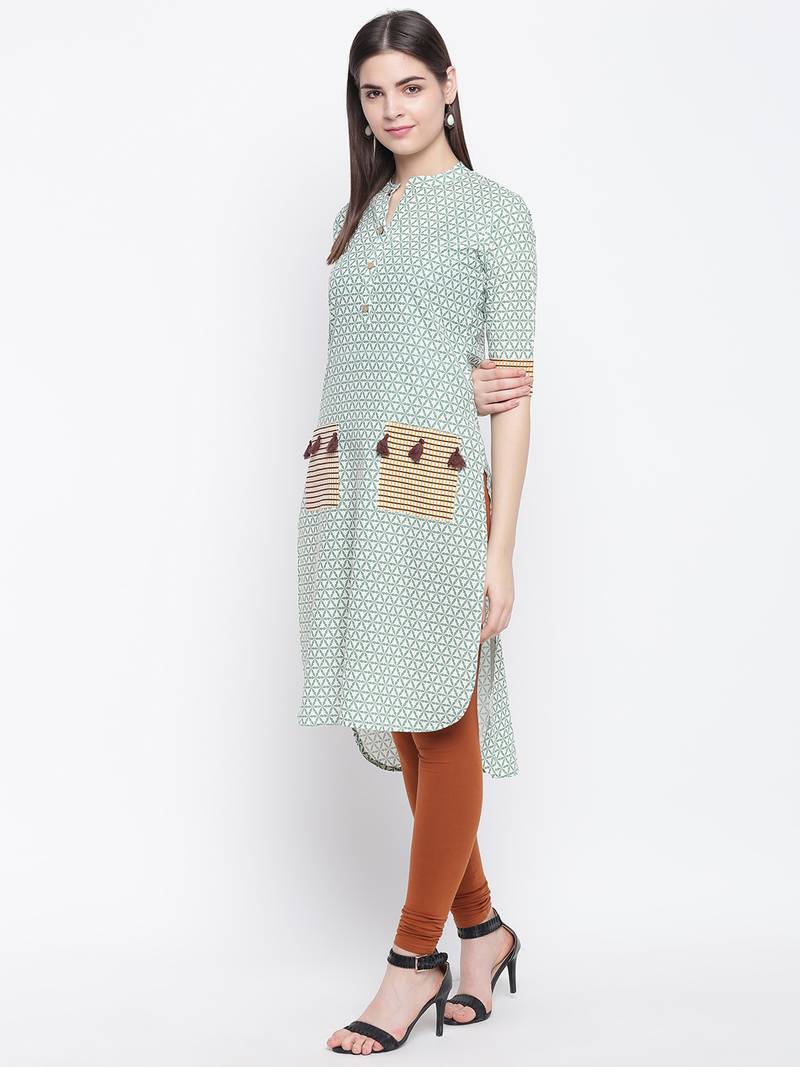 Green printed cotton kurti