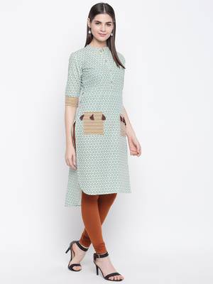 Green printed cotton kurti 4