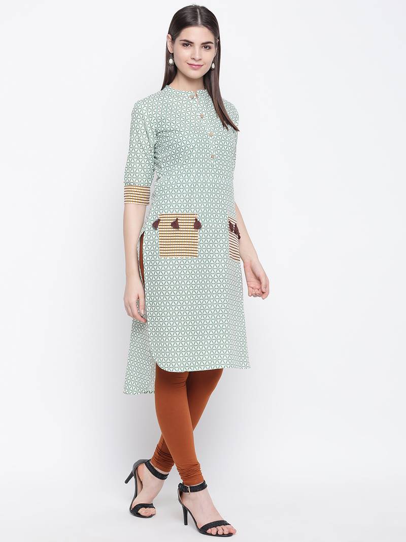 Green printed cotton kurti
