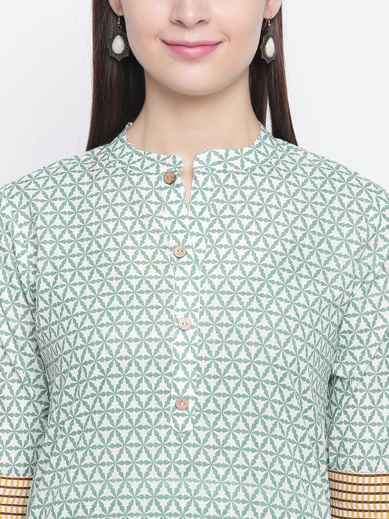 Green printed cotton kurti