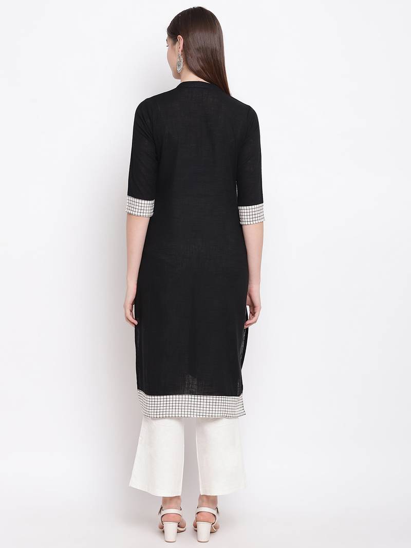 Black printed cotton kurti