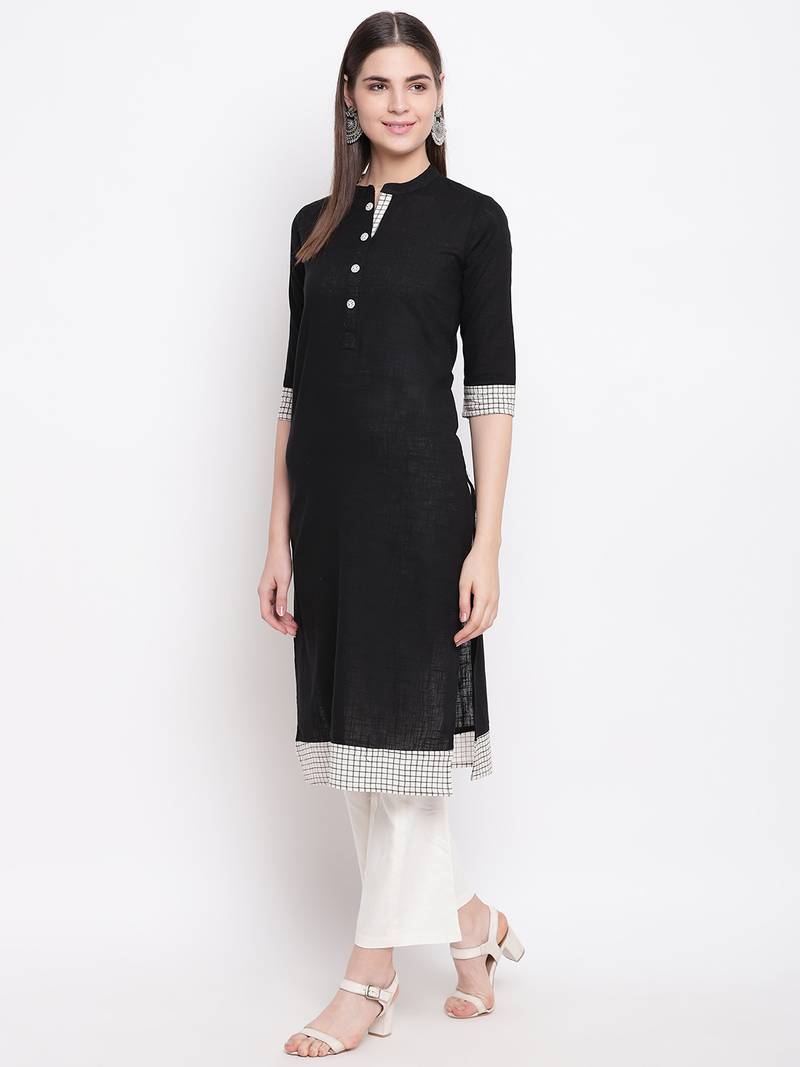 Black printed cotton kurti