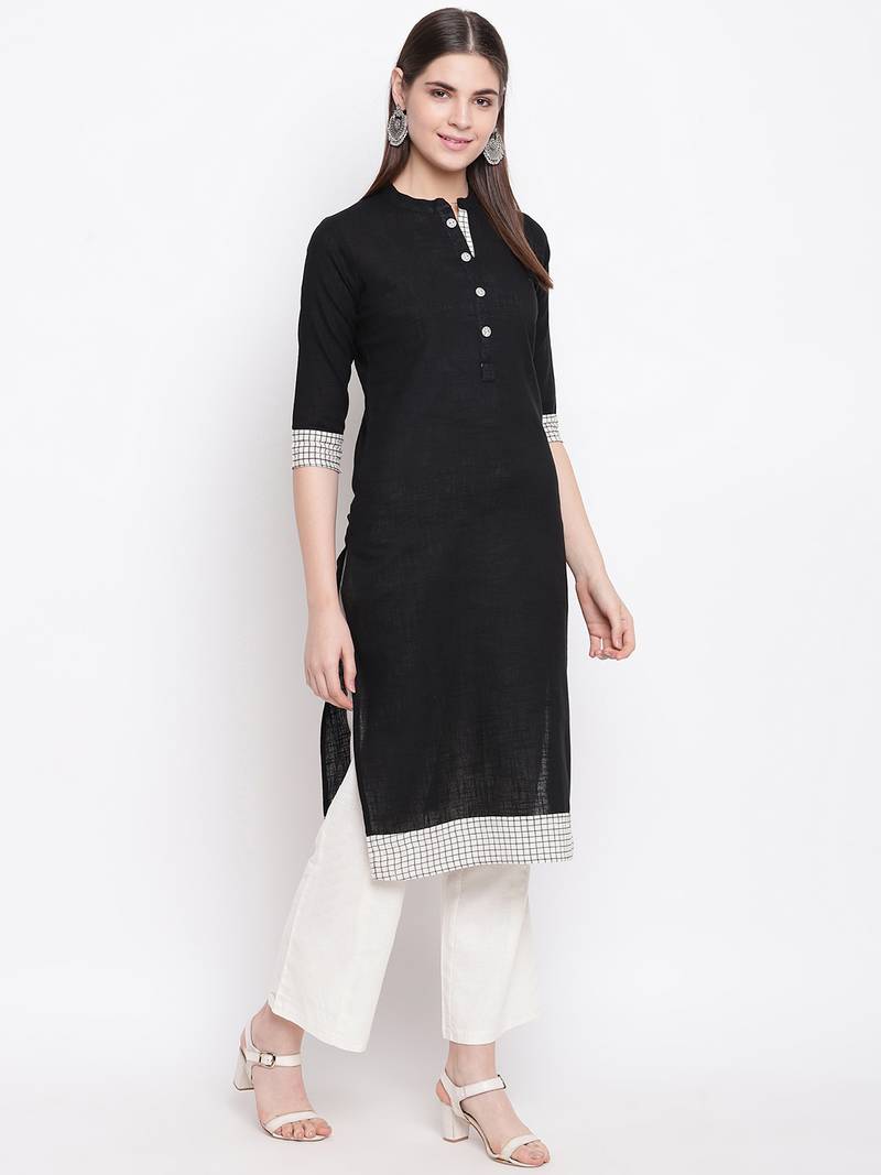 Black printed cotton kurti