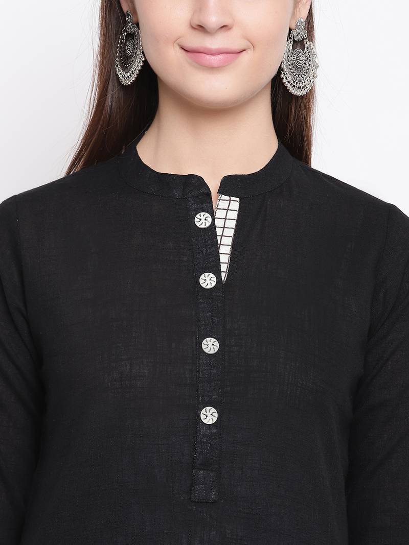 Black printed cotton kurti