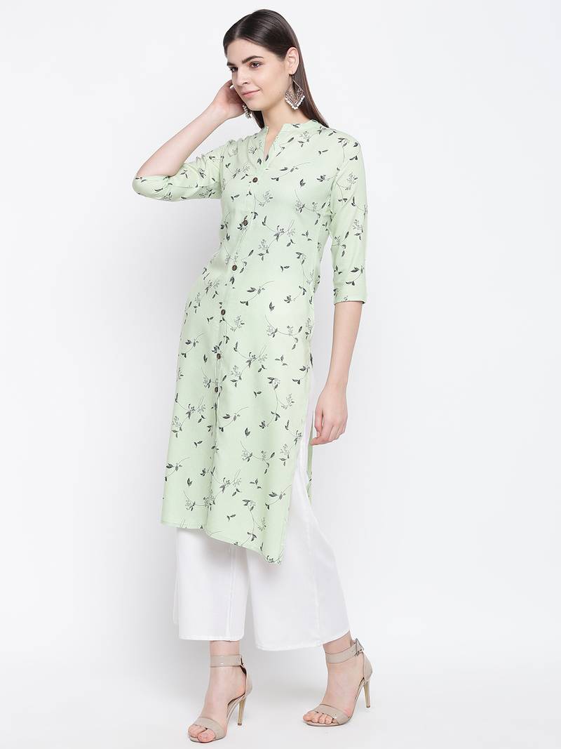 Green printed cotton kurti