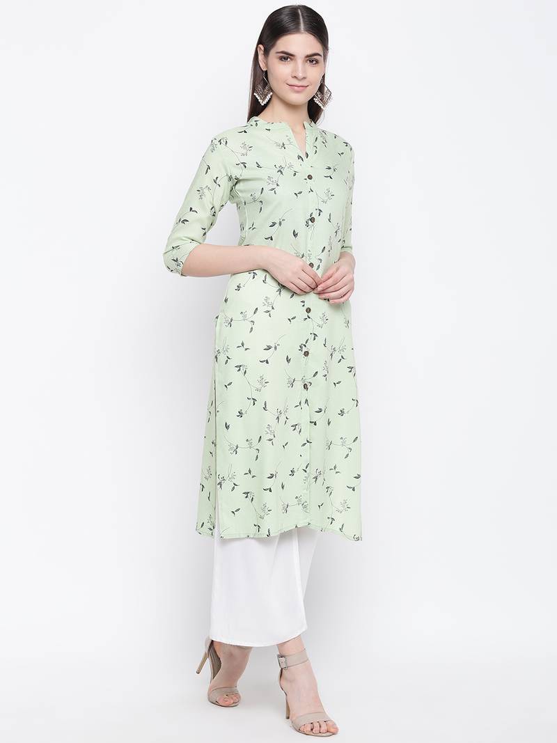 Green printed cotton kurti