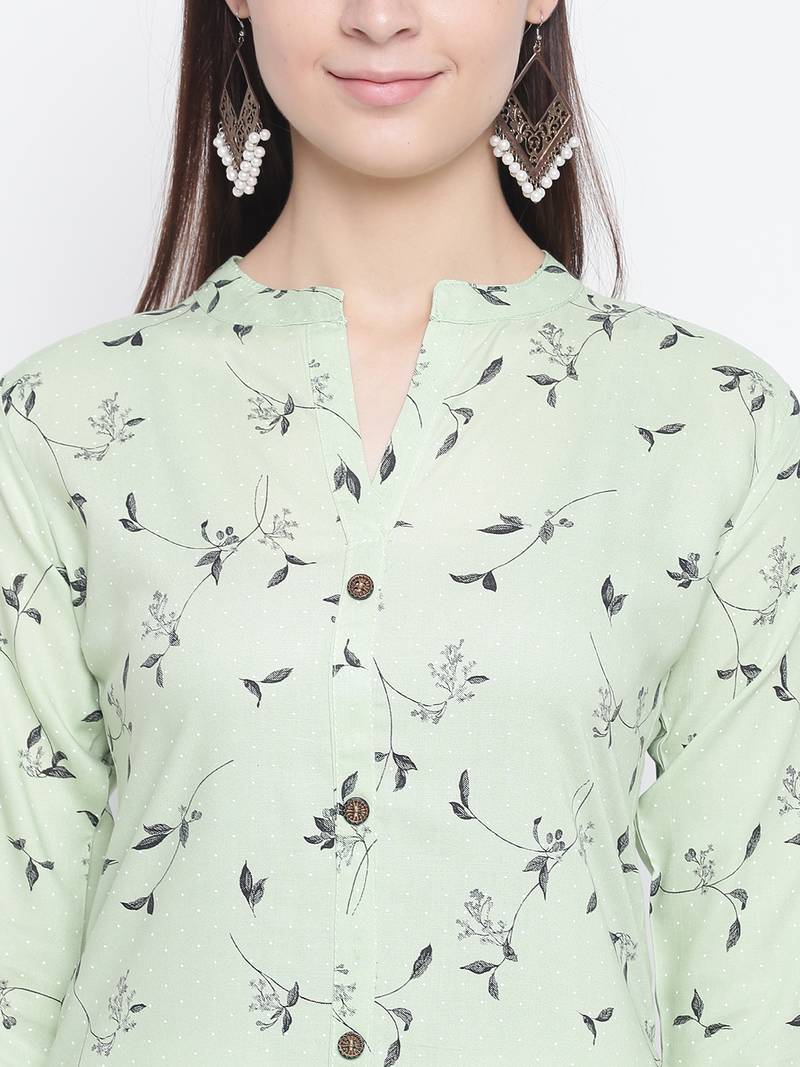 Green printed cotton kurti