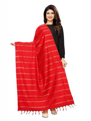 Red Cotton Silk Zari Woven Womens Dupatta 1