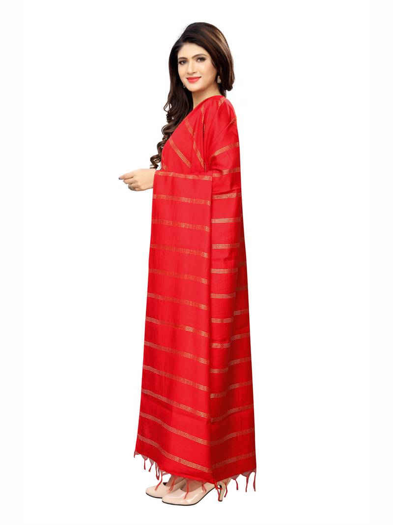 Red Cotton Silk Zari Woven Womens Dupatta