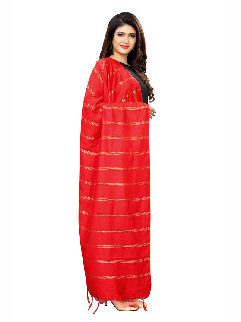 Red Cotton Silk Zari Woven Womens Dupatta