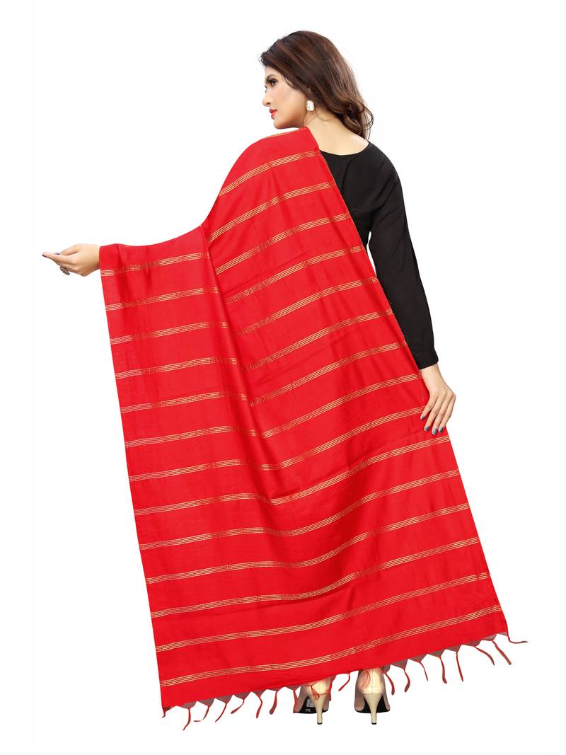 Red Cotton Silk Zari Woven Womens Dupatta
