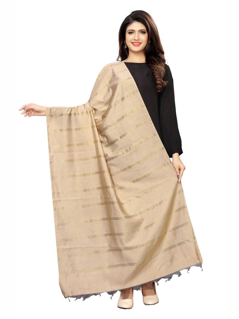 Beige Cotton Silk Zari Woven Womens Dupatta