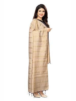 Beige Cotton Silk Zari Woven Womens Dupatta 3