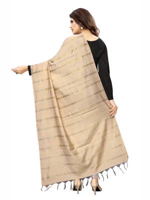 Beige Cotton Silk Zari Woven Womens Dupatta 4