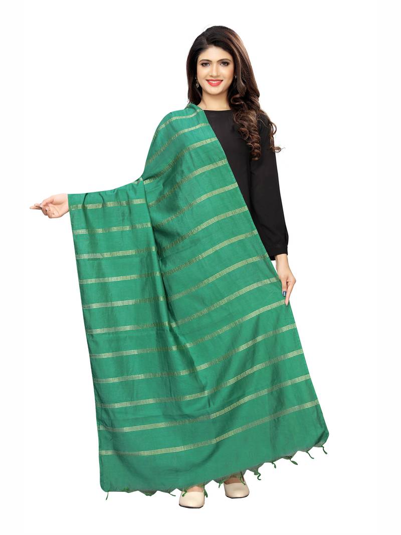 Teal Green Cotton Silk Zari Woven Womens Dupatta