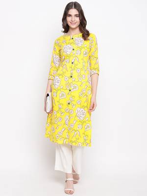 Yellow printed cotton kurti 1