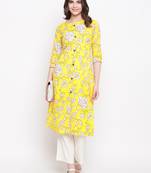 Yellow printed cotton kurti