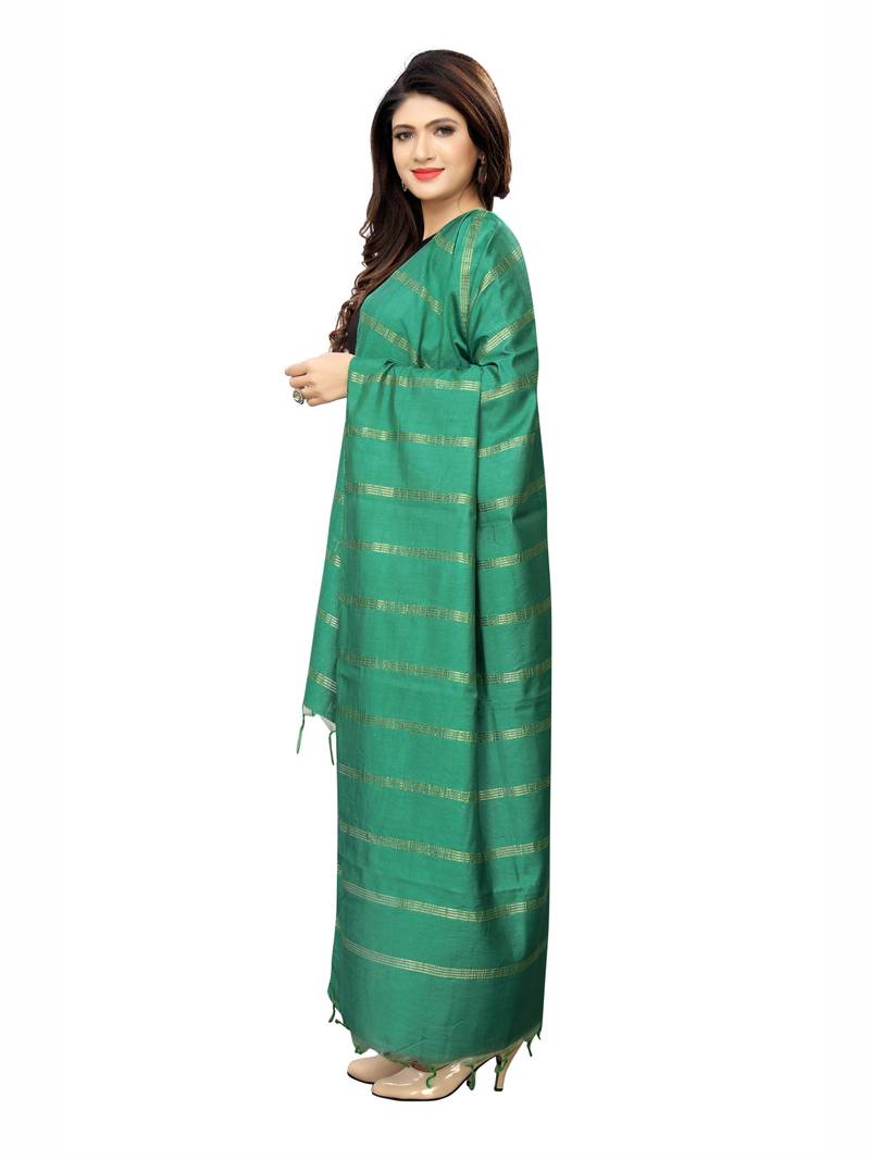 Teal Green Cotton Silk Zari Woven Womens Dupatta