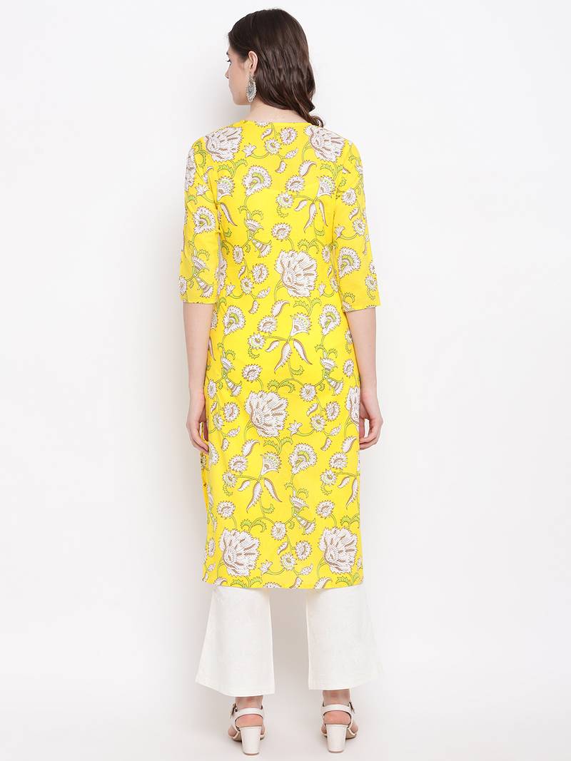Yellow printed cotton kurti
