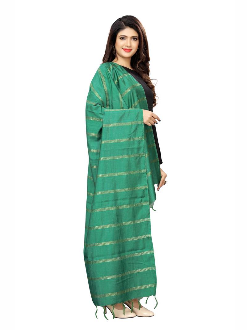 Teal Green Cotton Silk Zari Woven Womens Dupatta