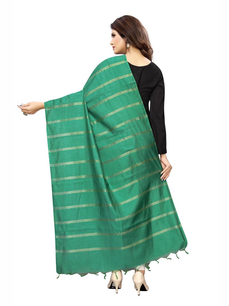 Teal Green Cotton Silk Zari Woven Womens Dupatta
