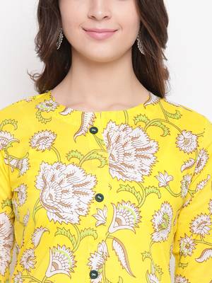 Yellow printed cotton kurti 5