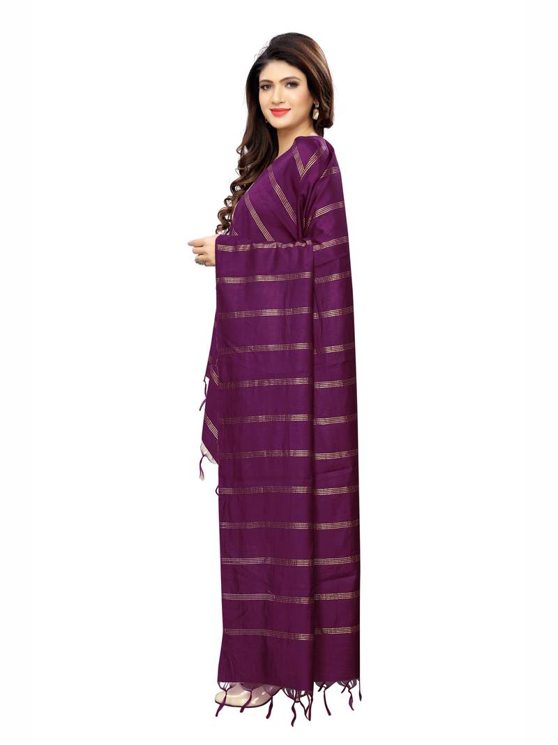 Purple Cotton Silk Zari Woven Womens Dupatta