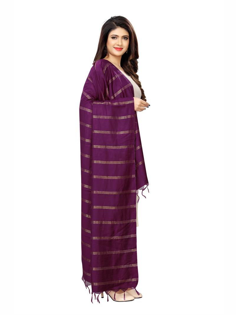 Purple Cotton Silk Zari Woven Womens Dupatta