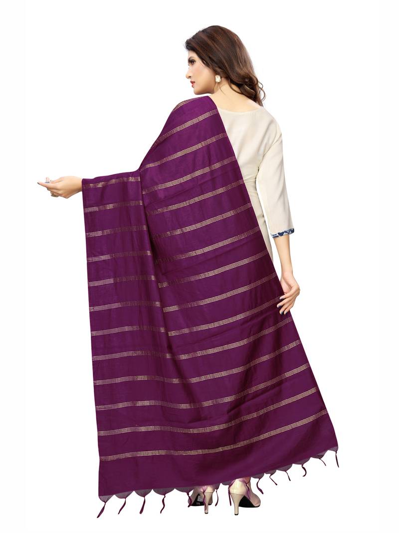 Purple Cotton Silk Zari Woven Womens Dupatta