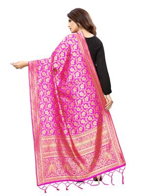Pink Poly Silk Banarasi Womens Dupatta 4