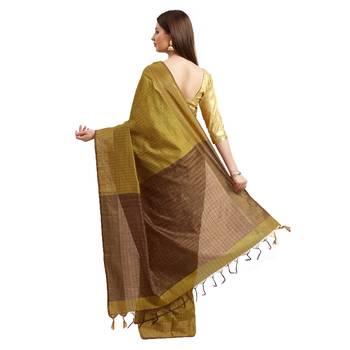 Mustarnd & Brown Woven And Tassels Silk Blend Saree With Blouse 2