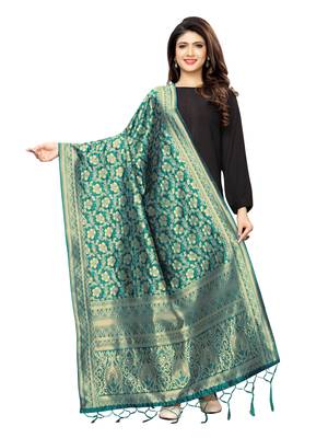 Turquoise Poly Silk Banarasi Womens Dupatta 1