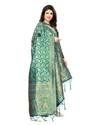 Turquoise Poly Silk Banarasi Womens Dupatta 3
