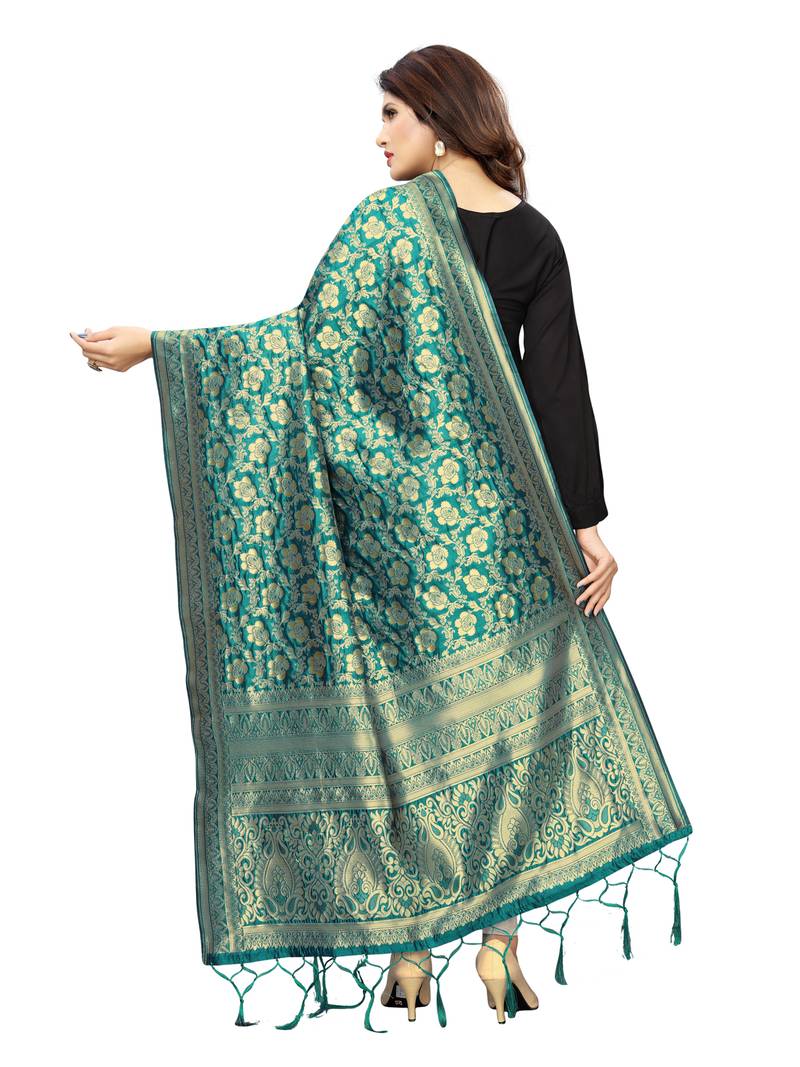 Turquoise Poly Silk Banarasi Womens Dupatta
