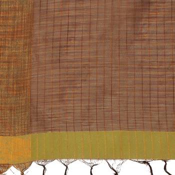 Mustarnd & Brown Woven And Tassels Silk Blend Saree With Blouse 5