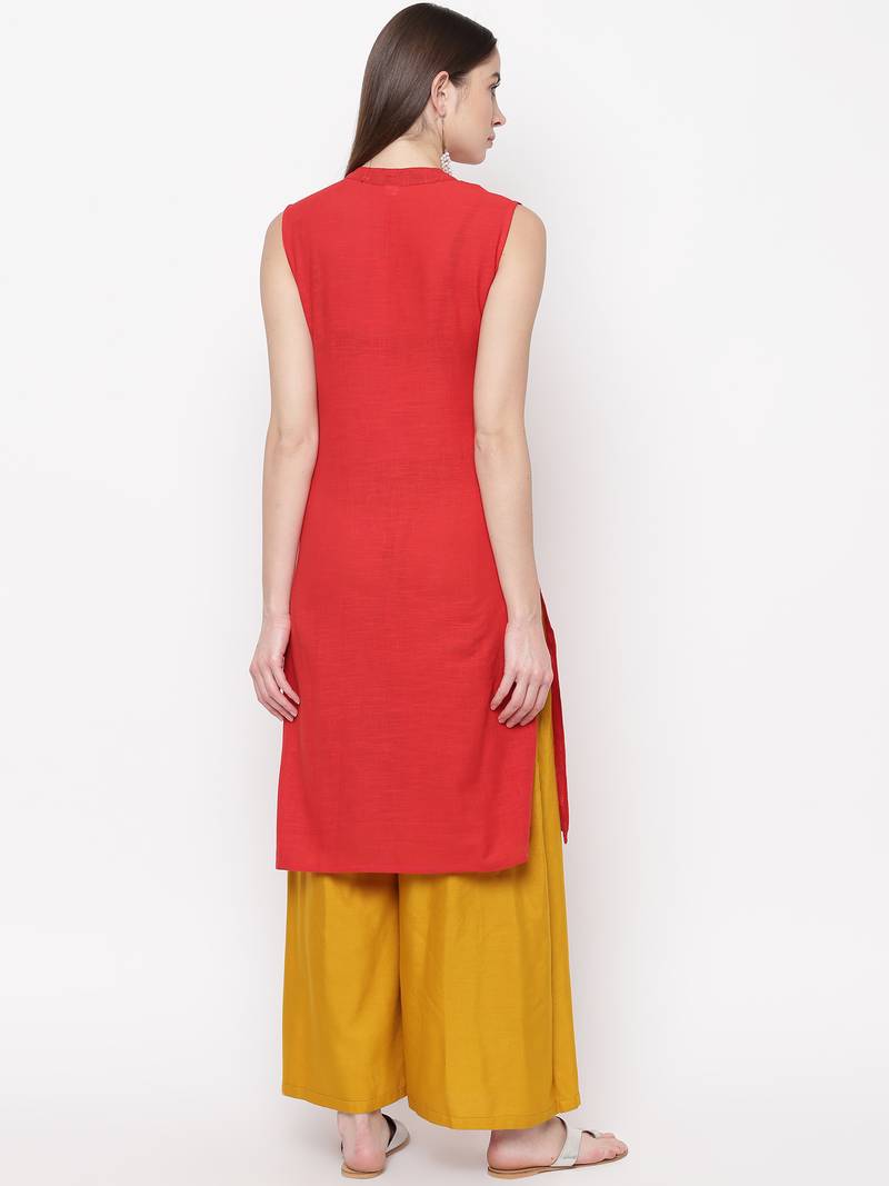 Maroon printed cotton kurti