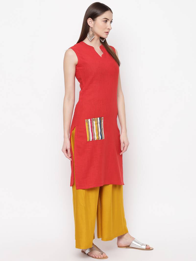 Maroon printed cotton kurti