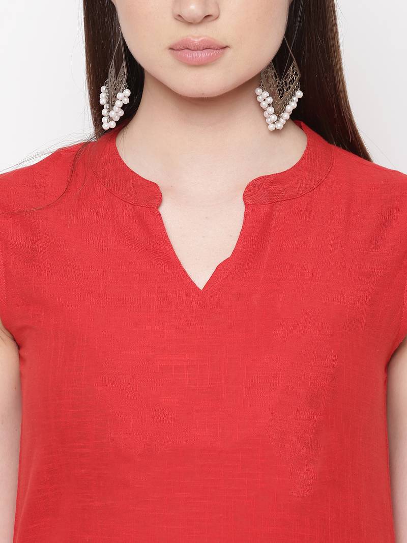 Maroon printed cotton kurti