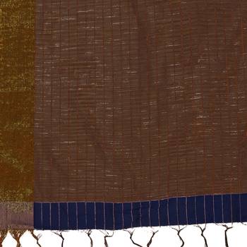 Navy Blue & Brown Woven And Tassels Silk Blend Saree With Blouse 5