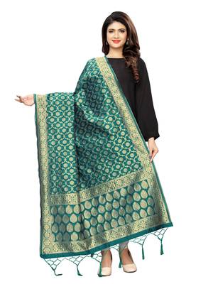 Turquoise Poly Silk Banarasi Womens Dupatta 1