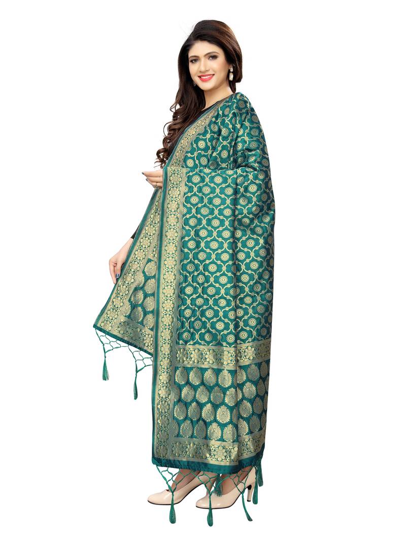 Turquoise Poly Silk Banarasi Womens Dupatta