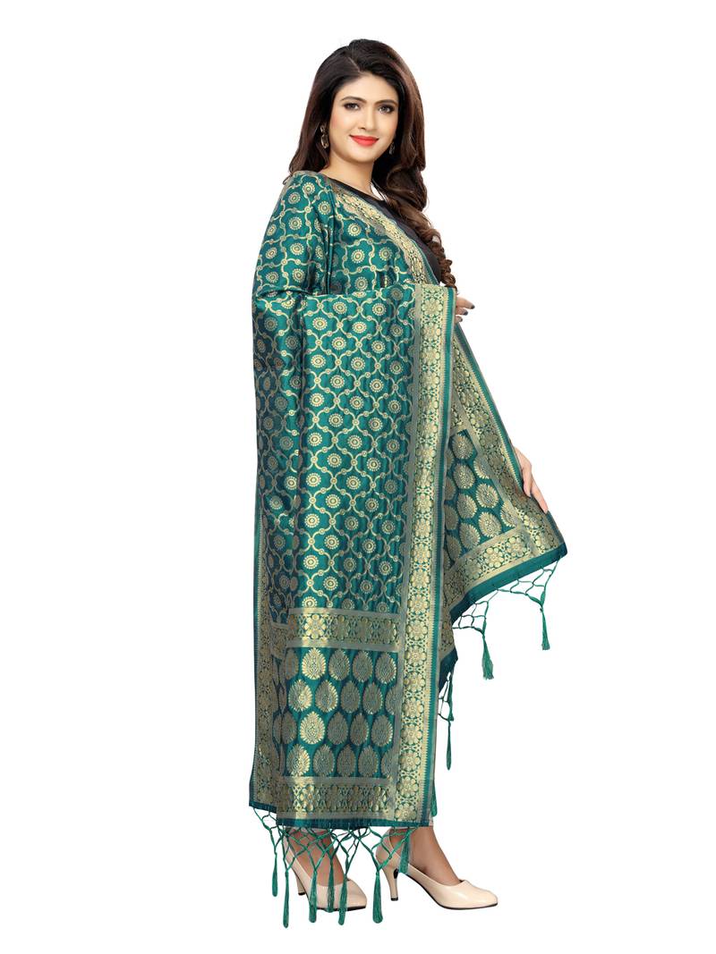 Turquoise Poly Silk Banarasi Womens Dupatta